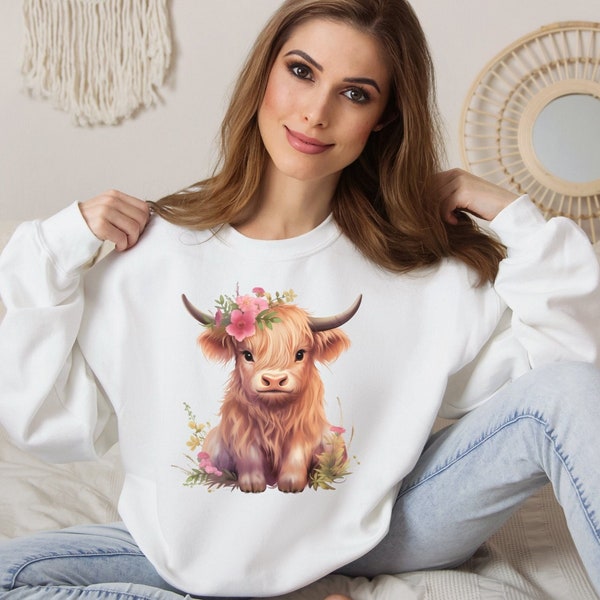 Baby Highland Cow Sweatshirt, Highland Cow Crewneck, Western Sweatshirt, Cute Cow Shirt, Cow Crewneck ,Cow Gift For Her, 3xl, 4xl, 5xl