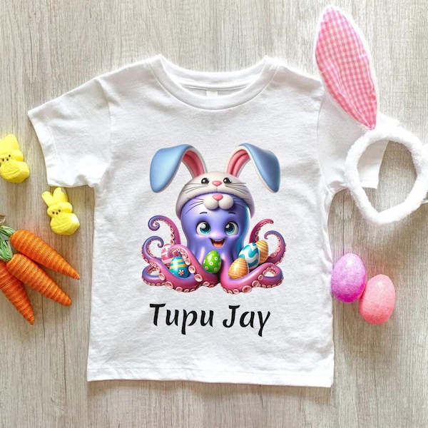 Personalized Kid's Easter Shirt & Sweatshirt Octopus , Custom Kids Easter shirt, Personalized Toddler Easter shirt, toddler easter gift