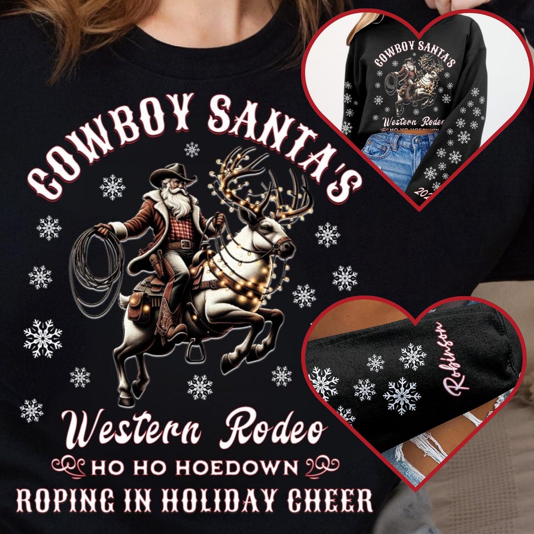 Personalized Retro Cowboy Santa Western Rodeo Christmas Shirt Gift for ...