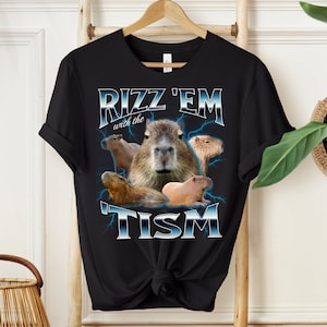 Rizz Em With The Tism Retro Shirt, Autism Shirt, Funny Capybara Graphic Shirt, Autism Awareness, Capybara Shirt, weirdcore shirt