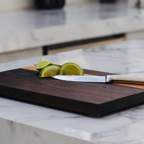 Handmade Walnut or African Mahogany and Birch Stripe Cutting Board