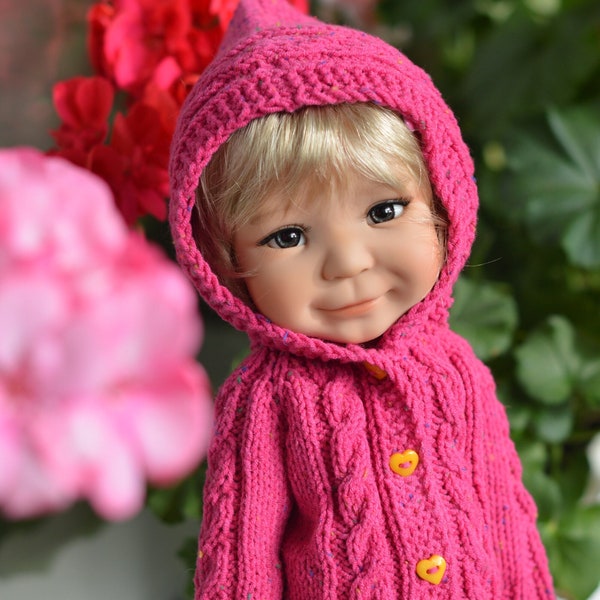 Dolls knit sweater, toy cardigan with hood, Meadow dolls knitted hoodie, bjd clothes, fall jumper for Moppets Mae/Tia/Aya.