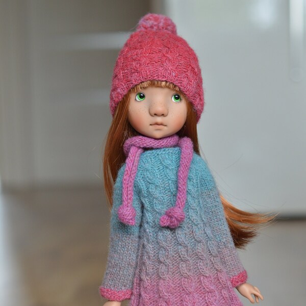 Vêtements de poupée en tricot, ensemble tricoté Moppiedoll, robe de bjd en laine, tenue de poupée confortable, chapeau pour poupée, accessoires en tricot