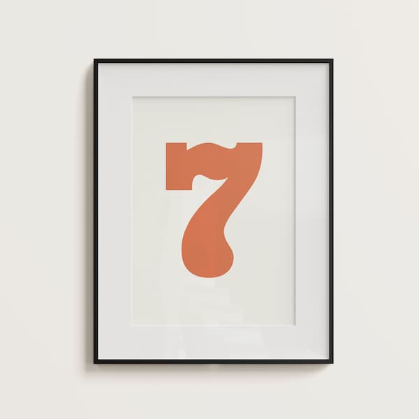 Number 7 DIGITAL PRINT, Cute Number Wall Art for Learning or Design. Colourful & Eclectic Digital Download