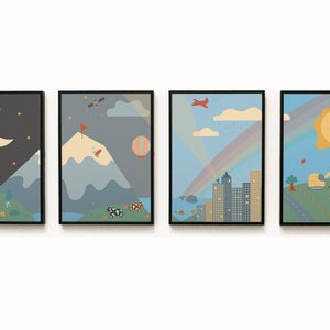 Seasons Prints Wall Art, 4 posters + 1 Full Poster Of Seasonal Scenes Cute Hand Drawn Design DIGITAL DOWNLOAD Summer, Autumn, Winter, Spring
