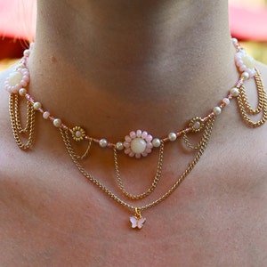 Pink Flower Chain Choker