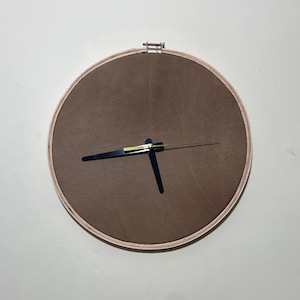 Brown Leather Wall Clock: Minimalist Scandinavian Decor (11in/28cm) - Personalized