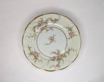 Haviland Rosalinde Bread & Butter Plate - Gold Trim, France, Pink/Purple Flowers, Cream Rim