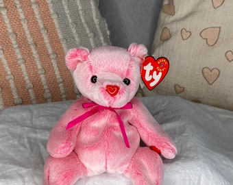 Romance - TY Beanie Baby Bear avec nez en forme de cœur - Peluche à collectionner
