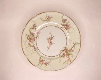 Haviland Rosalinde Salad Plate - Gold Trim, France, Pink/Purple Flowers, Cream Rim