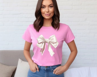 Bow Tie Coquette Shirt, Cute Coquette Tea, 90s Baby Tee, Y2k Aesthetic Tshirt, Ribbon Coquette Tee, Trendy Aesthetic Tee, Women Cotton shirt