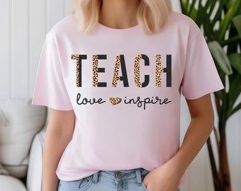 Teach Love Inspire Shirt, Custom Teacher Shirt, Cheetah Print Teacher Shirt, Back To School Tshirt,Teacher Era Tee,Teacher Appreciation Gift