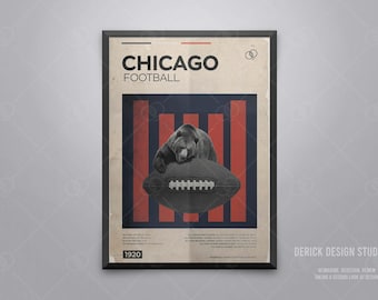 Chicago Football Poster Vintage-Inspired Photo-Realistic Mid-Century Modern Minimalist Art Print
