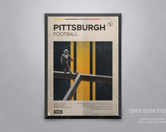 Pittsburgh Football Poster Vintage-Inspired Photo-Realistic Mid-Century Modern Minimalist Art Print