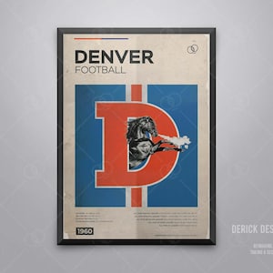 Denver Football Poster Vintage-Inspired Photo-Realistic Mid-Century Modern Minimalist Art Print image 1