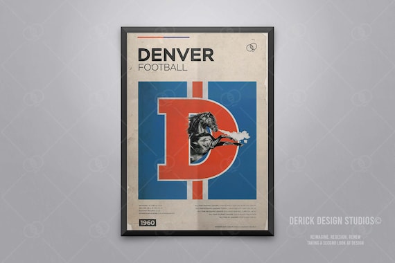 Denver Football Poster Vintage-Inspired Photo-Realistic Mid-Century Modern Minimalist Art Print