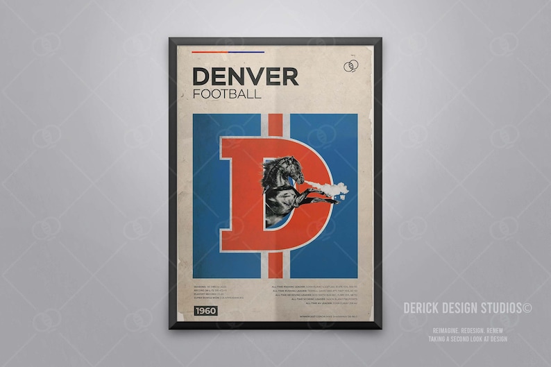 Denver Football Poster Vintage-Inspired Photo-Realistic Mid-Century Modern Minimalist Art Print image 1