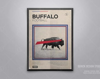 Buffalo Football Poster Vintage-Inspired Photo-Realistic Mid-Century Modern Minimalist Art Print