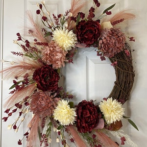 Fall Grapevine,Autumn Wreath,Romantic Wreath, Fall Boho Wreath Front Door Decor,Fall Cottage Decor, Victorian Fall Wreath,Boho Wedding Decor