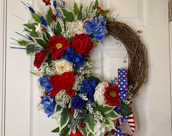 Patriotic Wreath, 4th of July Wreath, Red, White and Blue, Holiday Celebration, Stars and Stripes, Veteran's Day Wreath, Memorial Day Wreath