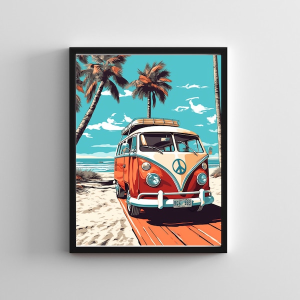 Digital Download Good Vibes Only -- Beach Adventure Van Wall Art -- PNG, Multiple Sizes, Road Trip, Boardwalk, California, Peace and Love