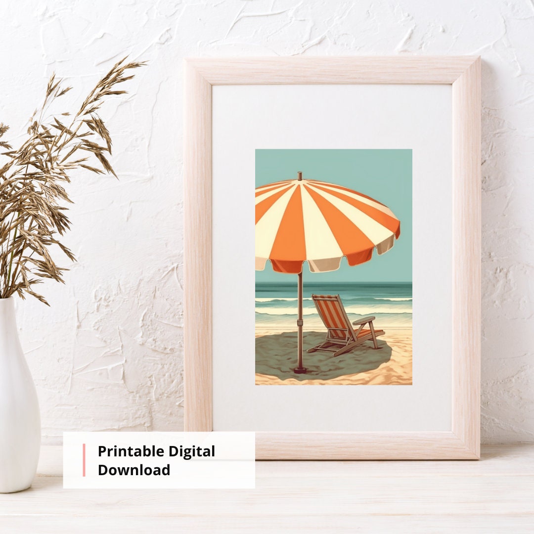 Digital Download -- Printable Poster -- Summer Beach Umbrella and Chair ...