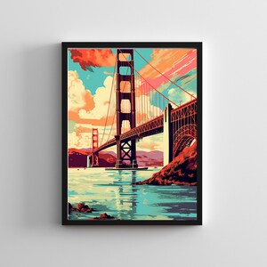 Descarga digital - Cartel ilustrativo del puente Golden Gate - Imprimible - Archivo PNG - Múltiples tamaños - SF - Área de la Bahía - Arte gráfico de la pared - Decoración