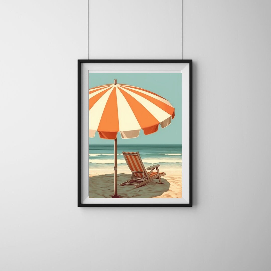 Digital Download -- Printable Poster -- Summer Beach Umbrella and Chair ...