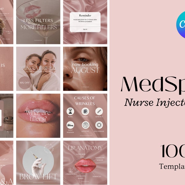 100+ Botox and Filler Instagram Templates | LUXURY Rose Gold AESTHETIC | Canva | Botox Instagram Feed | Nurse Injector Templates | MedSpa