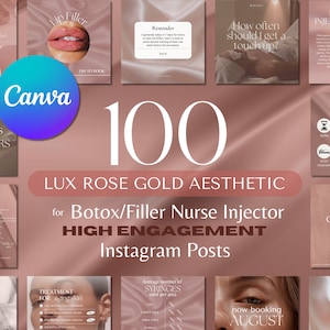 100+ Botox and Filler Instagram Templates | LUXURY Rose Gold AESTHETIC | Canva | Botox Instagram Feed | Nurse Injector Templates
