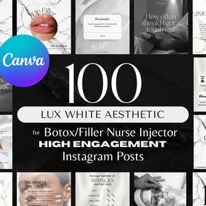 100+ Botox and Filler Instagram Templates | LUXURY WHITE AESTHETIC | Canva | Botox Instagram Feed | Nurse Injector Templates