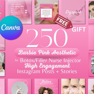 250 BUNDLE Botox and Filler Instagram Templates | BARBIE PINK & Aesthetic | Canva | Botox Instagram Feed | Nurse Injector Templates | Medspa