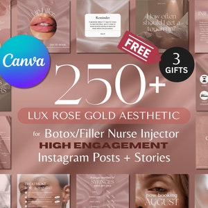 250+ BUNDLE Botox and Filler Instagram Templates | LUXURY Rose Gold AESTHETIC | Canva | MedSpa Instagram Feed | Nurse Injector Templates