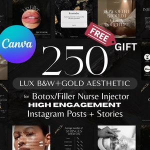 250 BUNDLE Botox & Filler Instagram Templates | LUX Black + Gold Aesthetic | Canva  | Nurse Injector Templates | Medspa Template | + FREEBIE