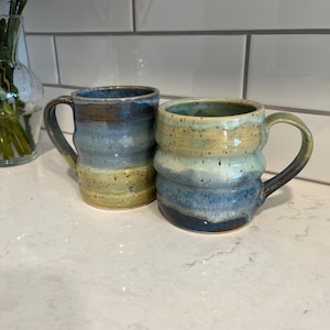 Unique and Funky Blue and Green Mugs, Handmade Pottery by Maisical Studios
