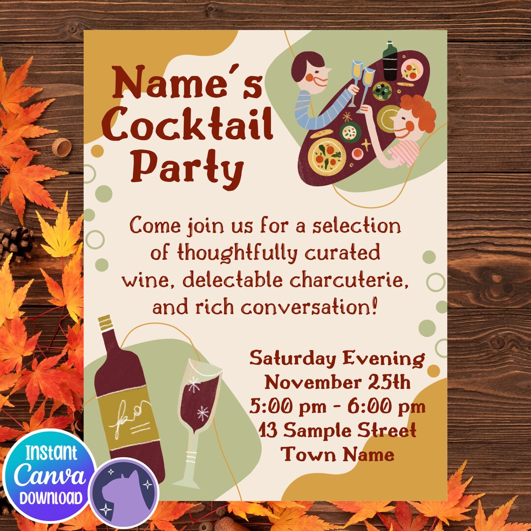 Fall Cocktail Party Invite, Customizable, Personalizable, Canva