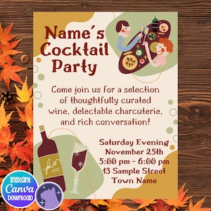 Fall Cocktail Party Invite, Customizable, Personalizable, Canva Template, Instant Digital Download, Edit & Print on Demand