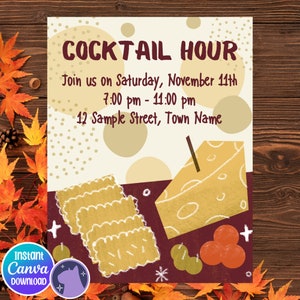 Charcuterie and Cocktails Invite, Customizable, Personalizable, Canva Template, Instant Digital Download, Edit & Print on Demand
