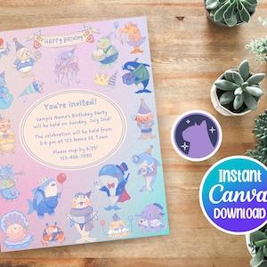 Sea Creature Birthday Invite (Pastel), Customizable, Personalizable, Canva Template, Instant Digital Download, Edit & Print on Demand