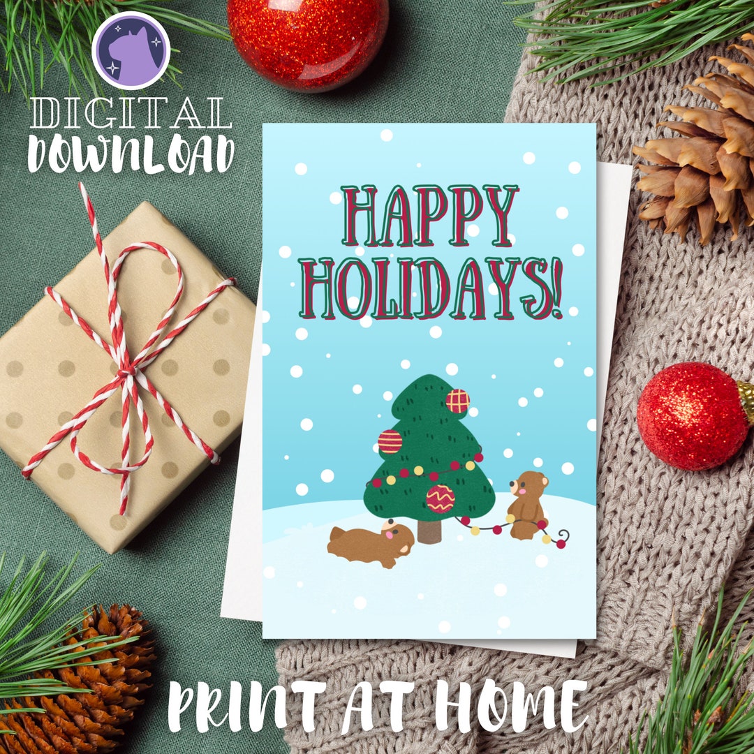 Beary Merry Christmas, Bear Christmas Card Printable Holiday Card ...