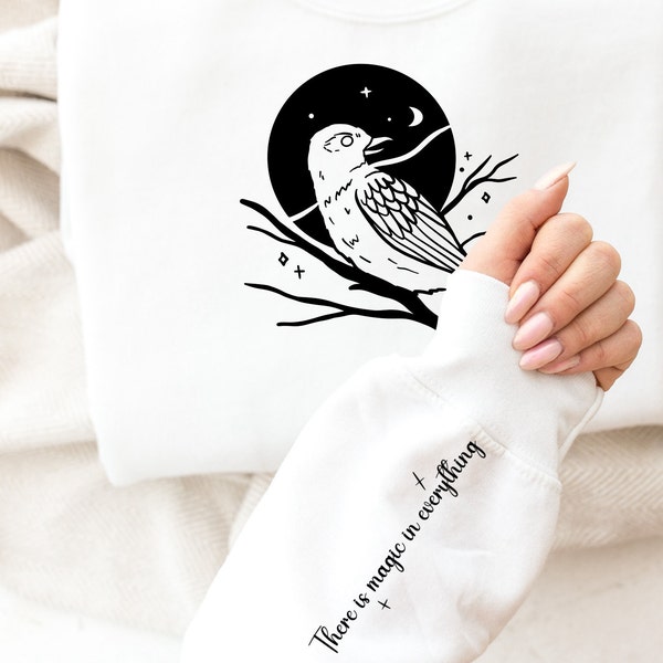 Mystical Bird SVG, Sublimation Design, Ugly Sweater svg, Aesthetic Celestial Moon svg, Sleeve svg, Files for Cricut, Magic SVG, Stars svg