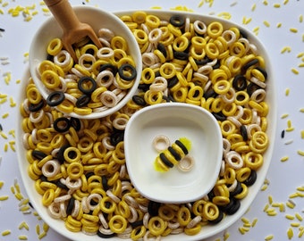 Bee Theme Yellow Black White Pasta Hoops Sensory Base Coloured Pasta Sensory Bin Filler Messy Play Tuff Tray Montessori Spring Activities