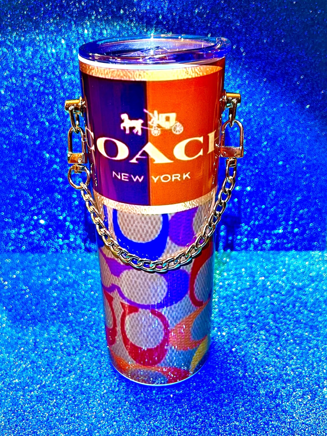 Designer Inspired 20oz Tumbler With Golden Chain Etsy