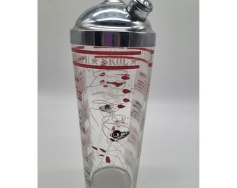 Vintage MCM Cocktail Shaker Glass To Your Health Lady's Hands Barware Retro Glam