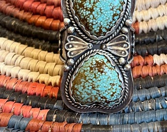 Gorgeous Green Number eight turquoise heart shaped cabochon double stack statement ring Size 9