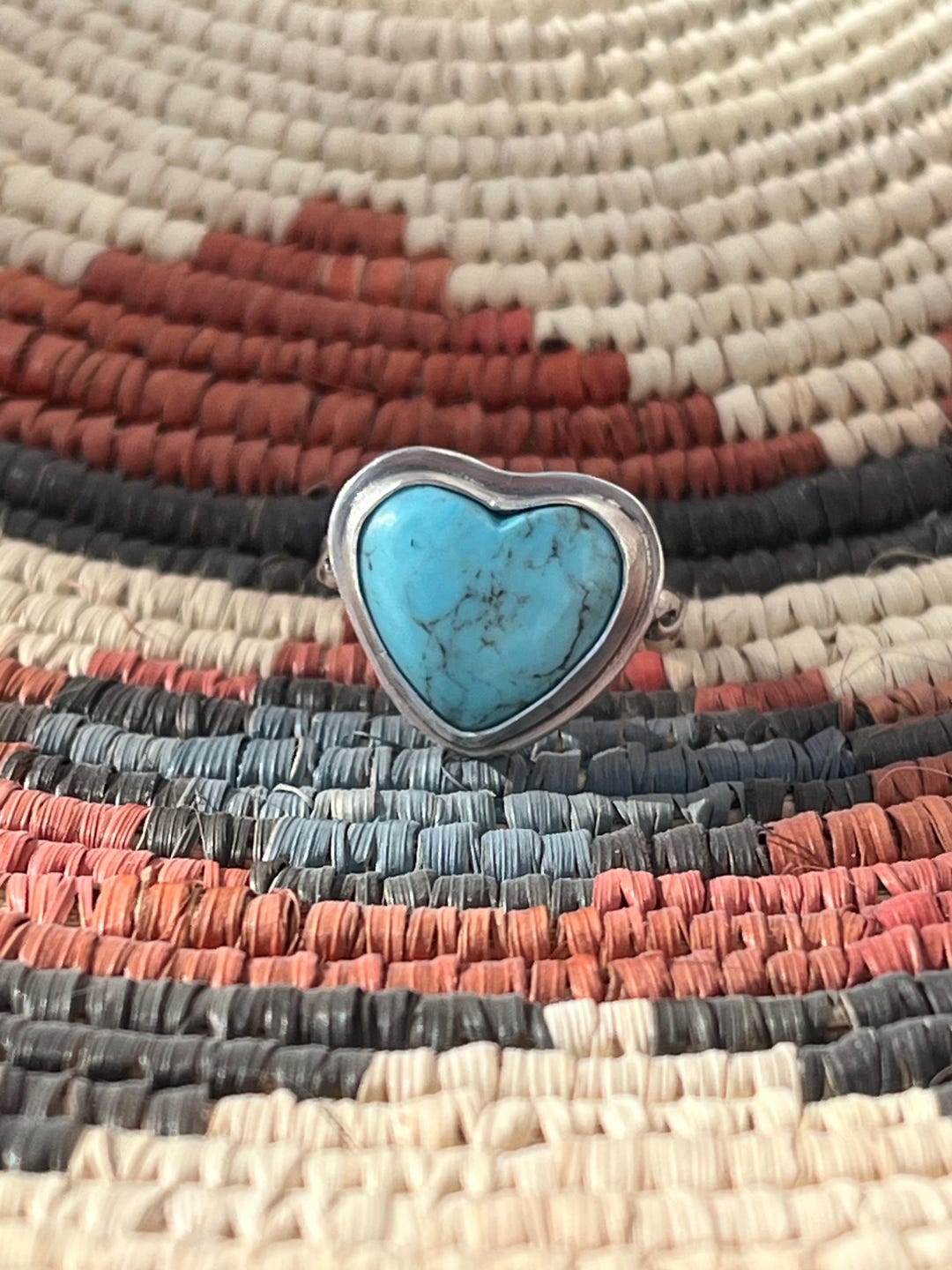 Kingman Turquoise Heart Ring: Sterling Silver Cabochon, Size 8 - Etsy