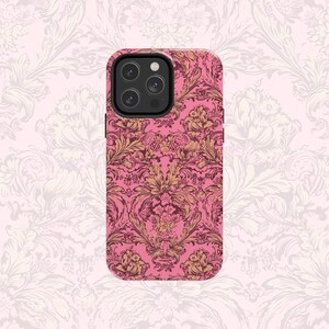 Pink and Gold Classic Damask Pattern phone case for iPhone 15 14 Max Pro 13 Pro 12 Plus 11 Mini Xs Xr X