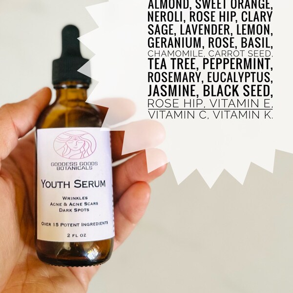 Natural Organic Facial oil, Organic Facial Oil, Youth Serum Natural Oil, Acne, Healthy Face serum, Blemish, Dark Spots, Vitamin C, vitamin E