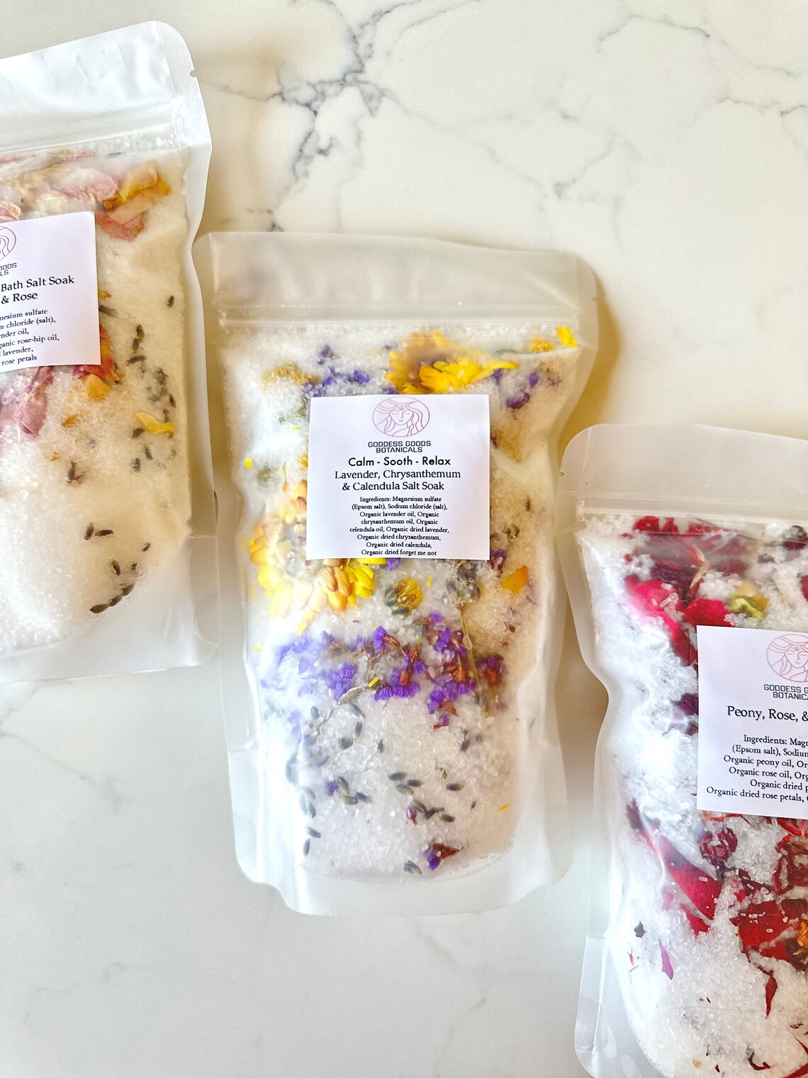 1 Lbs Bath Salt, Organic Flower Bath Salt Soak, Peony, Lavender, Green