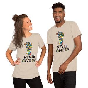 Koszulka Never Give Up dla mężczyzn lub kobiet, jednoczęściowa, dodaj dwie sztuki do koszyka, aby otrzymać obie, koszulka unisex z motywacyjnymi koszulkami